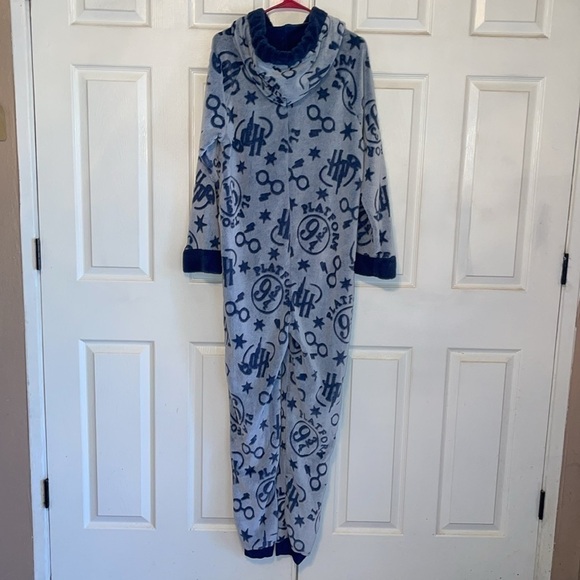 Wizarding World Of Harry Potter Plush Blue One Piece Hooded Pajamas - Picture 5 of 9